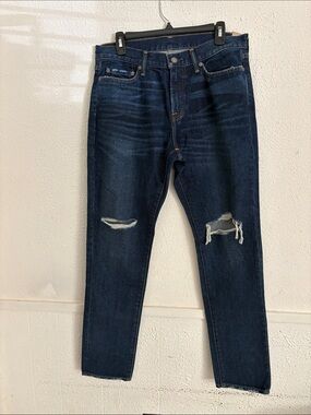 Abercrombie & Fitch Dark Indigo athletic slim Jeans with Knee Distress